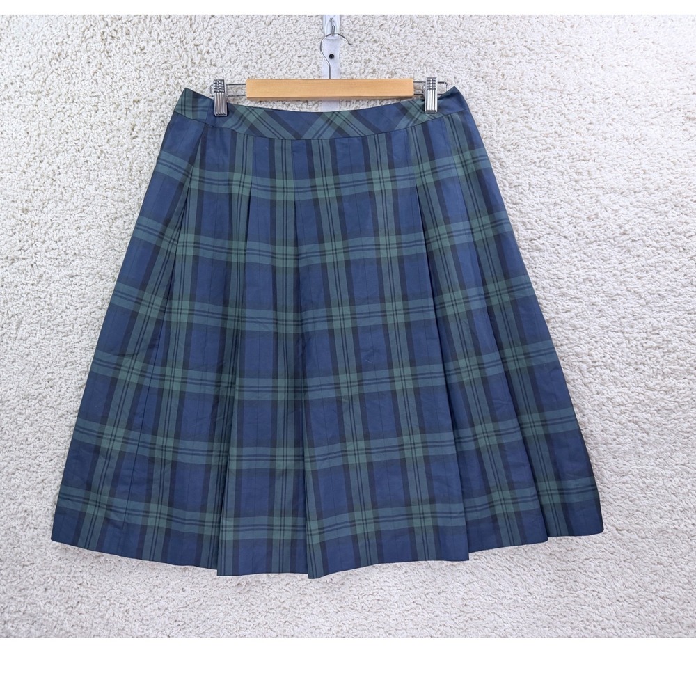 Talbots RSVP Plaid Pleated Skirt 10 Blue Green NEW Black Watch Tartan A-Line - Picture 1 of 9